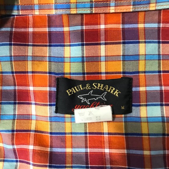 Paul and Shark Yachting Mens Medium Red Checkered Dress Shirt Made in Italy - Picture 3 of 7